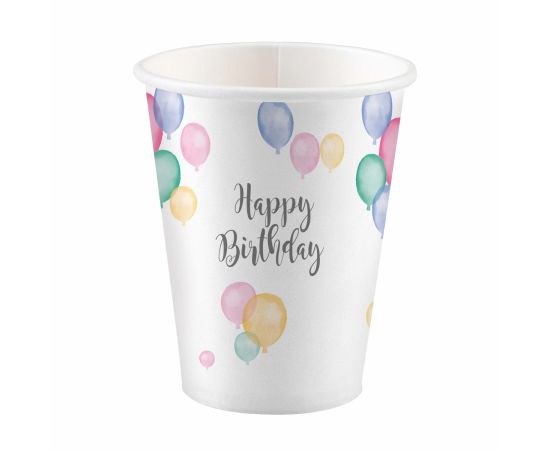 Ποτήρια χαρτ. 250ml Happy Birthday Pastel /8 τεμ