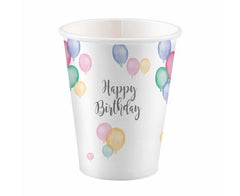 Ποτήρια χαρτ. 250ml Happy Birthday Pastel /8 τεμ