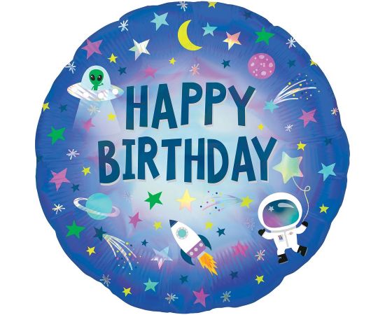 Μπαλόνι Φοιλ 17" Happy Birthday Outer Space/ 43 εκ