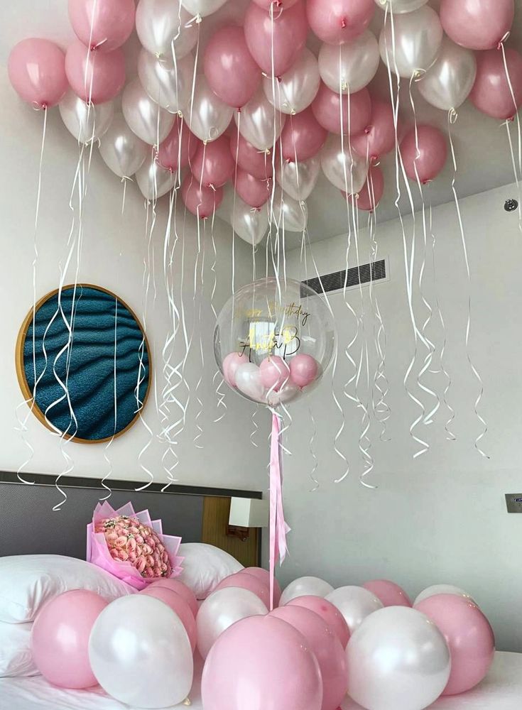 Μπαλόνια Με Ήλιον Ροζ - Λευκό Pearl & Bubble με τύπωμα της επιλογής σας !