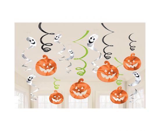 Κρεμαστή Διακόσμηση Halloween 61εκ Κολοκύθα και Φάντασμα /12 τεμ