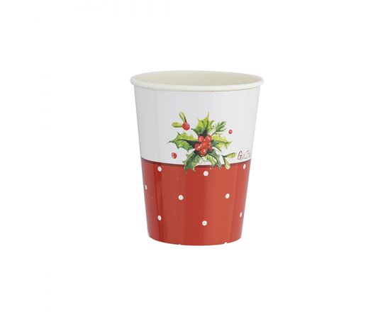 Ποτήρια χαρτ. 250ml Holly Christmas /8 τεμ