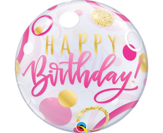 Bubble Μονό Happy Birthday Pink & Gold Dots 56εκ