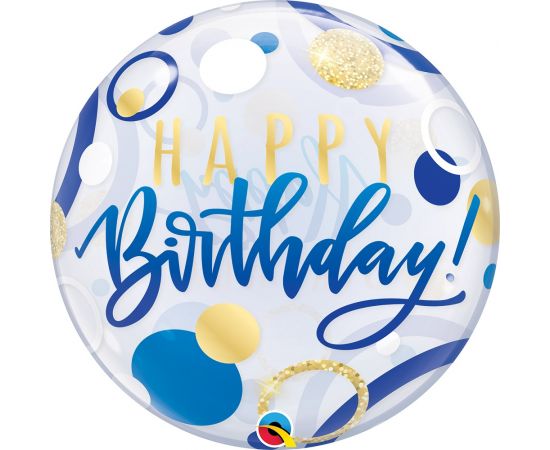 Bubble Μονό Happy Birthday Blue & Gold Dots 56εκ