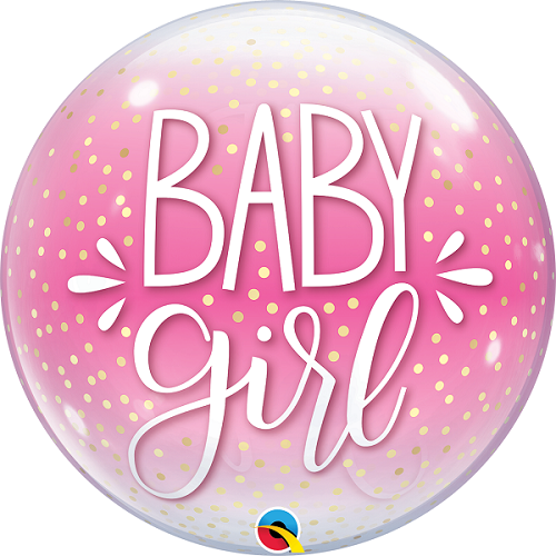 Μπαλόνι Bubble Baby Girl Pink & Confetti Dots 56εκ Φουσκωμένο Με Ήλιο