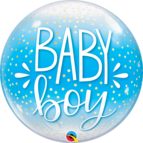 Μπαλόνι Bubble Baby Boy Blue & Confetti Dots / 56εκ Φουσκωμένο Με Ήλιο