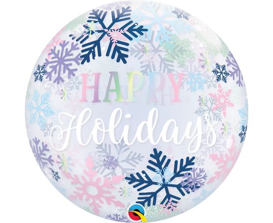 Μπαλόνι Bubble 22" Happy Holidays Snowflakes Φουσκωμένο Με Ήλιο