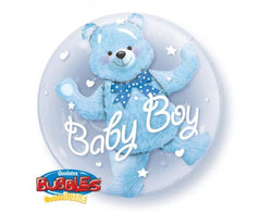 Μπαλόνι Bubble διπλό Baby Blue Bear Φουσκωμένο Με Ήλιο