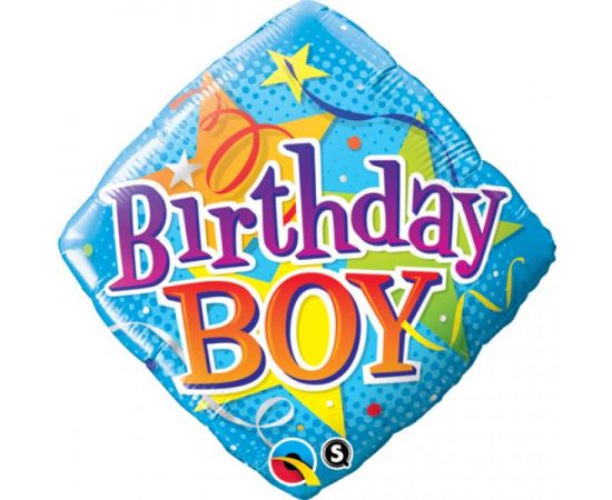 Μπαλόνι Foil Diamond Shape Birthday Boy 51cm Φουσκωμένο Με Ήλιο