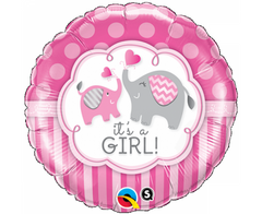 Μπαλόνι Foil 18" Στρογγυλό Its A Girl Elephants Φουσκωμένο Με Ήλιο