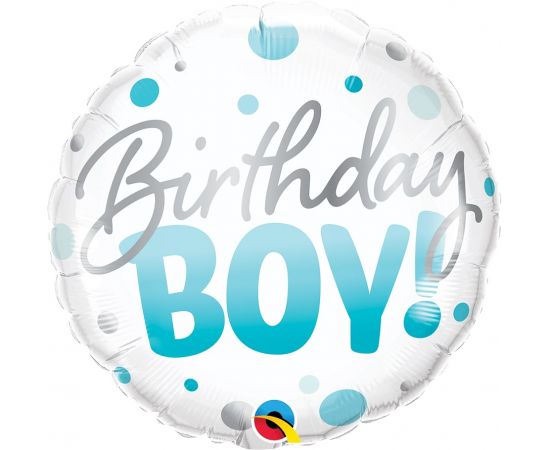 Μπαλόνι Foil Birthday Boy Blue Dots/46 εκ Φουσκωμένο Με Ήλιο