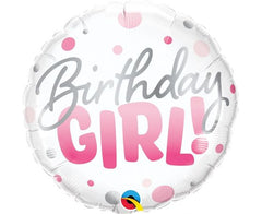 Μπαλόνι Foil Birthday Girl Pink Dots/46 εκ Φουσκωμένο Με Ήλιο