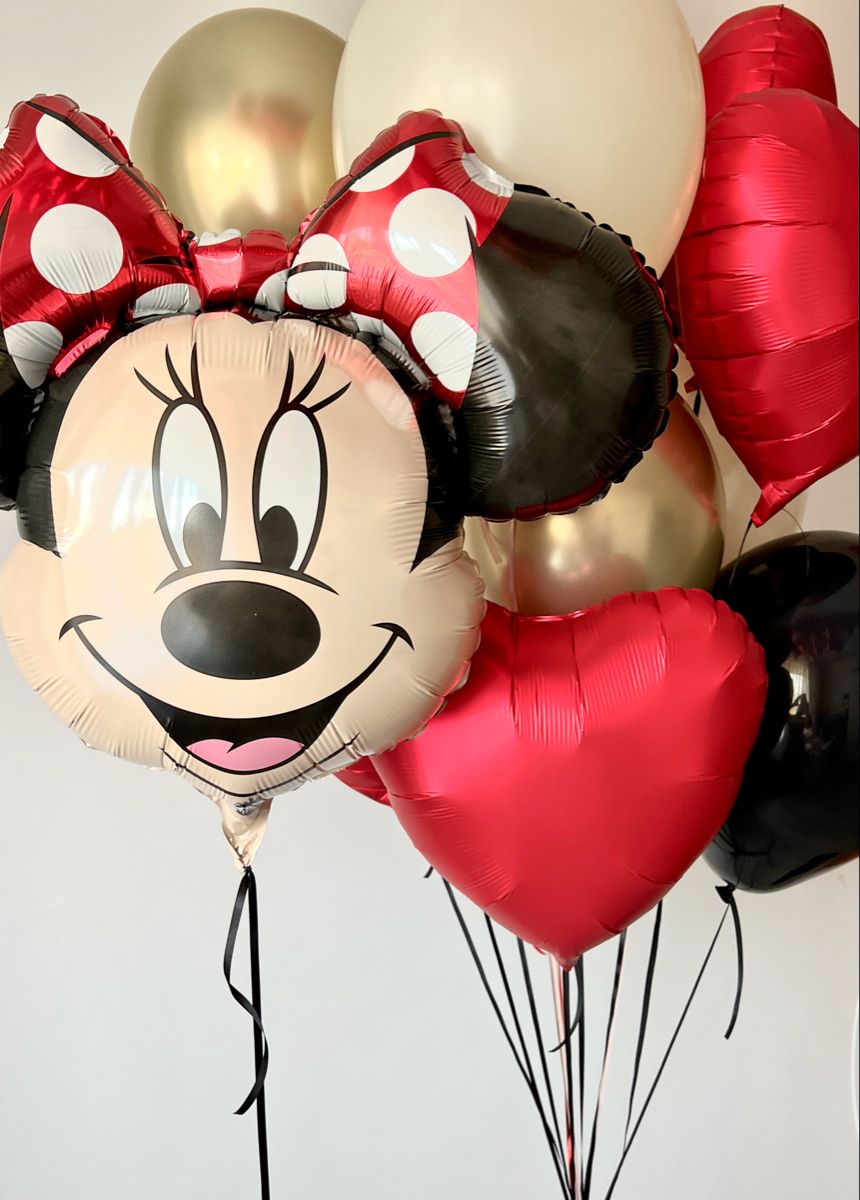 Σύνθεση Μπαλονιών Με Μπαλόνι Foil Minnie Mouse & καρδίες Κόκκινες