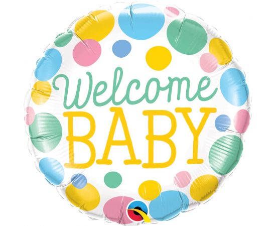 Μπαλόνι Foil 18" Welcome Baby Dots Φουσκωμένο με Ήλιο