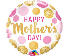 Μπαλόνι Foil Mothers Day Pink & Gold Dots Φουσκωμένο Με Ήλιο