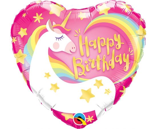 Μπαλόνι Foil 46εκ Happy Birthday Unicorn Φουσκωμένο Με Ήλιο