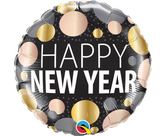 Μπαλόνι Foil Happy New Year Metallic Dots /45 εκ Φουσκωμένο Με Ήλιον