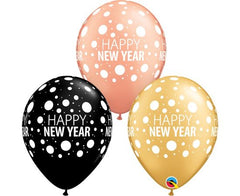 Μπαλόνια Latex 11" Happy New Year Dots Φουσκωμένο Με Ήλιο