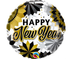 Μπαλόνι Foil Happy New Year Μαύρο και Χρυσό Fans / 46 εκ Φουσκωμένο Με Ήλιο